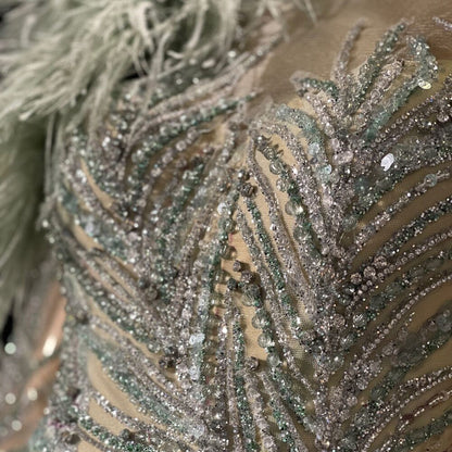 Vestidos de noche verdes con plumas y cuentas, corte A, de lujo, elegantes, para mujer, para fiesta, LA71535 