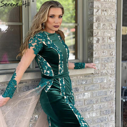 Vestidos de noche de sirena con cuentas verdes 2025, elegantes vestidos de fiesta con falda desmontable LA71455 