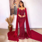 Green Cape Sleeves Luxury Evening Dresses Gowns 2025 Mermaid Beaded Elegant For Women Party LA71668