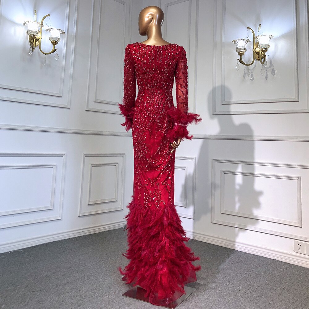 Elegante vestido de noche verde sirena 2025 con plumas y cuentas de lujo para mujer, fiesta LA71576 
