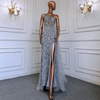 Green Elegant Mermaid Sexy One Shouder Split Evening Dresse Gowns Luxury Beaded Feathers 2025 Women Party LA70829