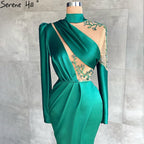 Vestidos de noche verdes con abertura alta, elegantes vestidos de sirena de satén con cuentas para mujer, para fiesta, LA71034 