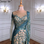 Green High Split Mermaid Evening Dresses Gowns 2025 Beaded Luxury Elegant For Woman Wedding Party LA71391