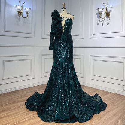 Vestidos de fiesta largos verdes 2025 de lujo con lentejuelas, estilo sirena sexy, vestido de fiesta de gala para chica negra LA72025 
