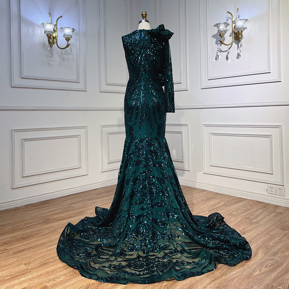 Vestidos de fiesta largos verdes 2025 de lujo con lentejuelas, estilo sirena sexy, vestido de fiesta de gala para chica negra LA72025 