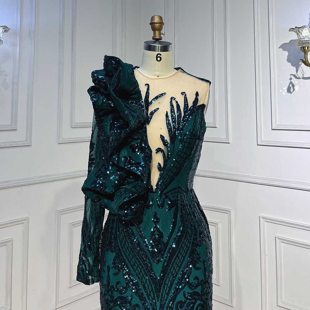 Vestidos de fiesta largos verdes 2025 de lujo con lentejuelas, estilo sirena sexy, vestido de fiesta de gala para chica negra LA72025 