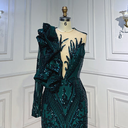 Vestidos de fiesta largos verdes 2025 de lujo con lentejuelas, estilo sirena sexy, vestido de fiesta de gala para chica negra LA72025 