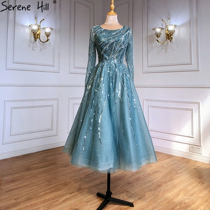 Vestidos de noche verdes de lujo hasta los tobillos, vestidos de fiesta sexys con un solo hombro y cuentas, LA71021 