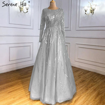 Vestidos de noche verdes de lujo hasta los tobillos, vestidos de fiesta sexys con un solo hombro y cuentas, LA71021 