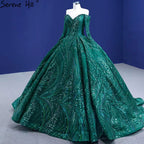 Vestidos de novia de lujo con cuentas verdes 2025, mangas largas, vestidos de novia de alta gama HM67368, hechos a medida 