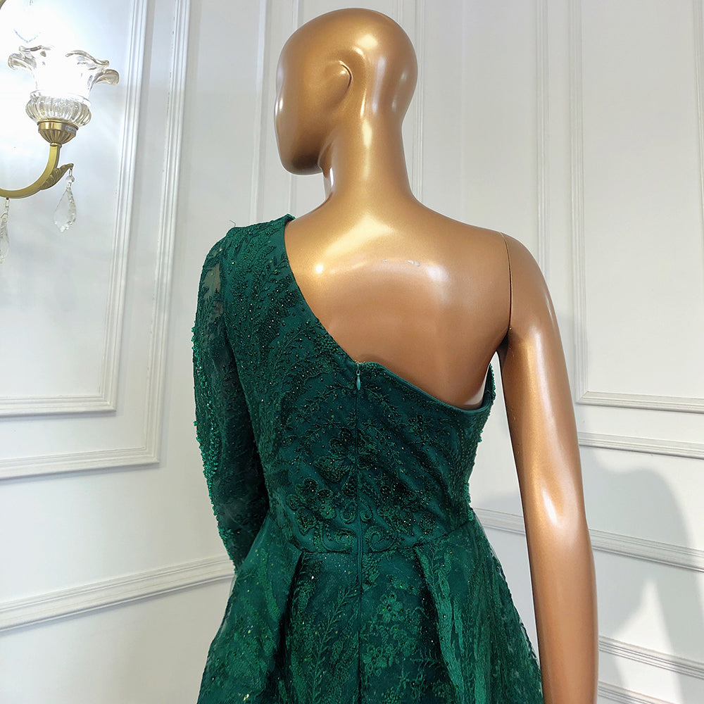 Vestidos de noche verdes de lujo con un solo hombro, elegantes vestidos de sirena con cuentas, sobrefalda para mujer, fiesta LA71607 