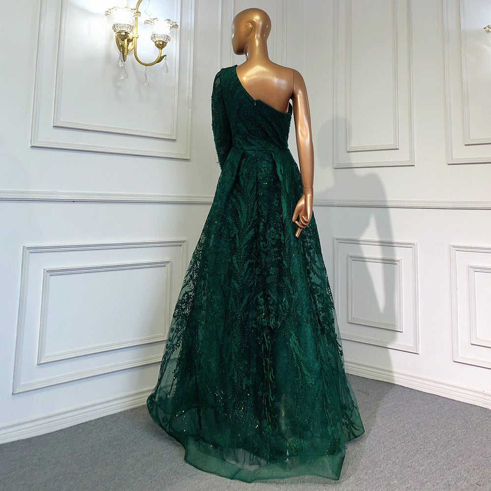 Vestidos de noche verdes de lujo con un solo hombro, elegantes vestidos de sirena con cuentas, sobrefalda para mujer, fiesta LA71607 