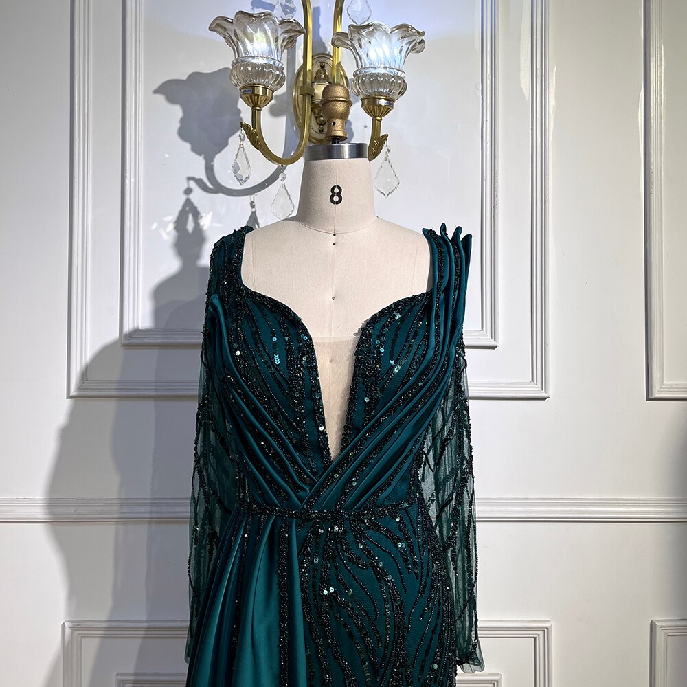 Vestidos de noche de sirena verde con cuentas, 2025, de satén elegante y de lujo para mujer, para fiesta, LA71860 