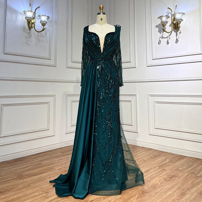 Vestidos de noche de sirena verde con cuentas, 2025, de satén elegante y de lujo para mujer, para fiesta, LA71860 