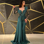 Vestidos de noche de sirena verde con cuentas, 2025, de satén elegante y de lujo para mujer, para fiesta, LA71860 