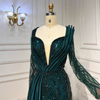 Vestidos de noche de sirena verde con cuentas, 2025, de satén elegante y de lujo para mujer, para fiesta, LA71860 