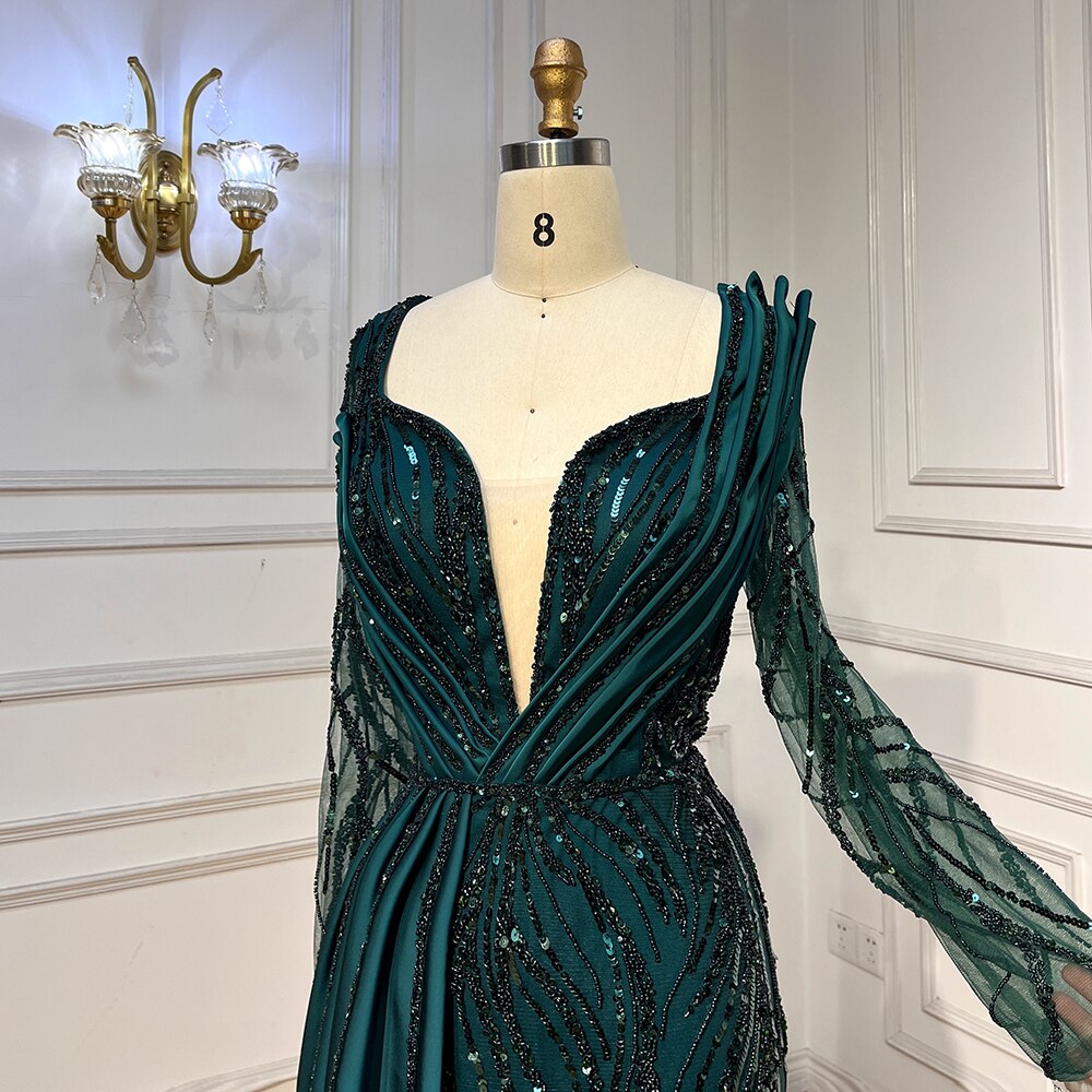 Vestidos de noche de sirena verde con cuentas, 2025, de satén elegante y de lujo para mujer, para fiesta, LA71860 