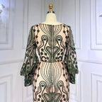 Elegante vestido de noche verde sirena con mangas abullonadas, encaje y cuentas, para mujer musulmana, fiesta 2025 LA71840 
