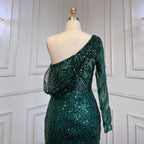 Green Mermaid Elegant Sexy One-Shoulder Luxury Pearls Beaded Evening Dresses Gowns  2025 For Women Party LA71717