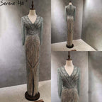 Vestido de noche verde sirena con abertura alta, elegante, de lujo, con cuentas, para mujer, fiesta, LA71385 