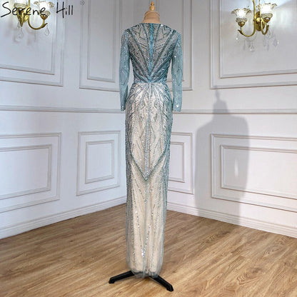 Vestido de noche verde sirena con abertura alta, elegante, de lujo, con cuentas, para mujer, fiesta, LA71385 