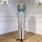 Vestido de noche verde sirena con abertura alta, elegante, de lujo, con cuentas, para mujer, fiesta, LA71385 