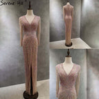 Vestido de noche verde sirena con abertura alta, elegante, de lujo, con cuentas, para mujer, fiesta, LA71385 