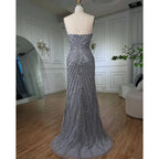 Green Mermaid High Split Off Shoulder Beaded Luxury Dubai Evening Dresses Gowns 2025 For Women Party LA72049