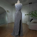 Green Mermaid High Split Off Shoulder Beaded Luxury Dubai Evening Dresses Gowns 2025 For Women Party LA72049