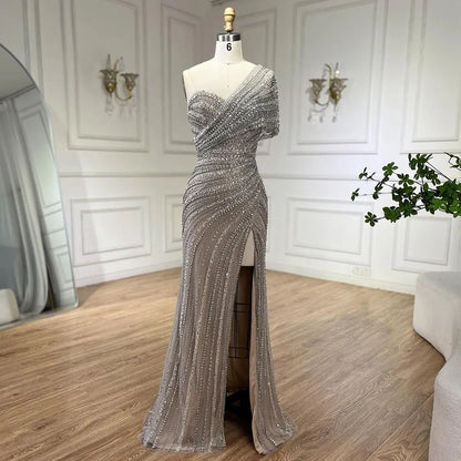 Vestido de noche verde sirena con abertura alta, un hombro y cuentas, para mujer, para boda, fiesta, 2025, LA72364 