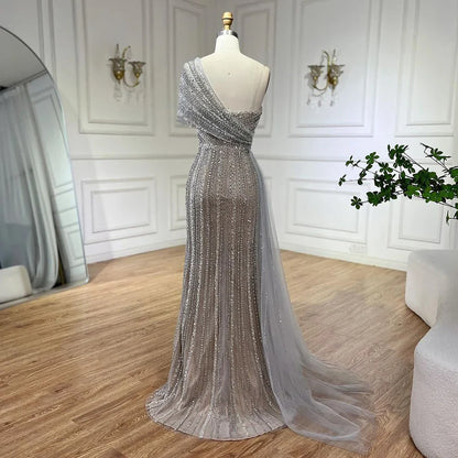 Vestido de noche verde sirena con abertura alta, un hombro y cuentas, para mujer, para boda, fiesta, 2025, LA72364 