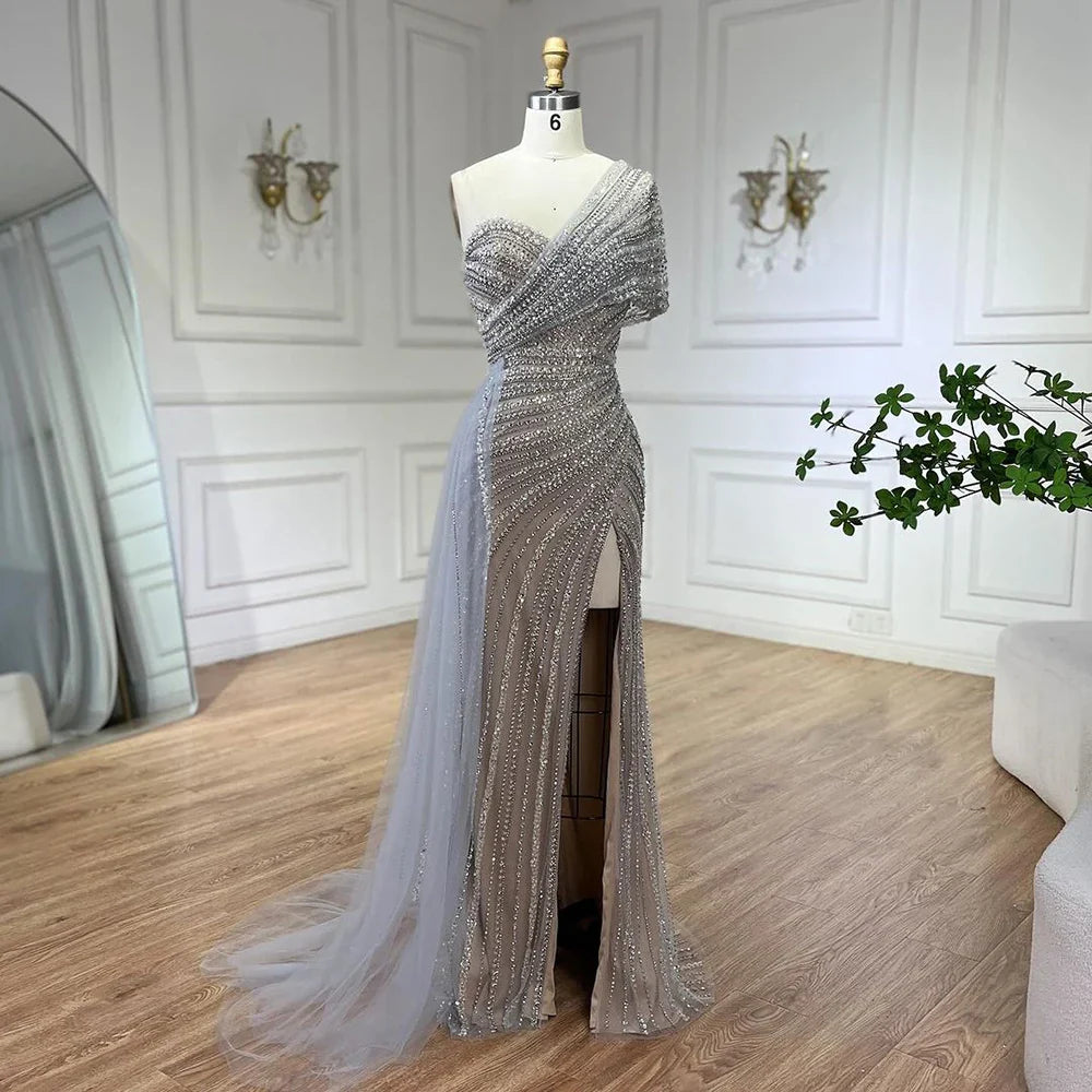 Vestido de noche verde sirena con abertura alta, un hombro y cuentas, para mujer, para boda, fiesta, 2025, LA72364 