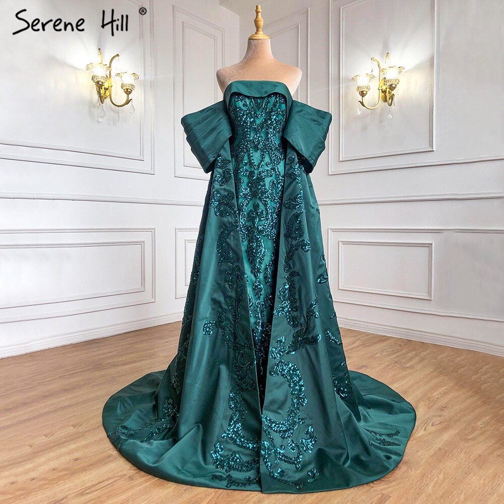 Vestidos de noche de lujo de sirena verde 2025, satén, elegantes y sexis para mujer, para fiesta HM67227 