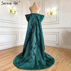 Vestidos de noche de lujo de sirena verde 2025, satén, elegantes y sexis para mujer, para fiesta HM67227 