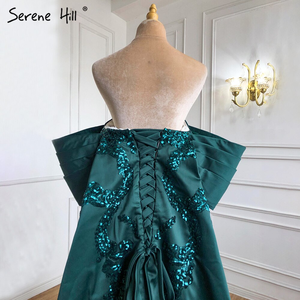 Vestidos de noche de lujo de sirena verde 2025, satén, elegantes y sexis para mujer, para fiesta HM67227 