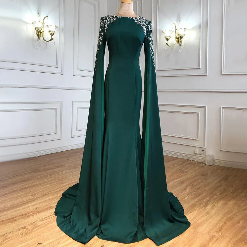 Vestido de noche blanco de sirena con mangas estilo capa, vestidos de noche 2025 para mujer, fiesta LA70934 