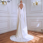 Vestido de noche blanco de sirena con mangas estilo capa, vestidos de noche 2025 para mujer, fiesta LA70934 