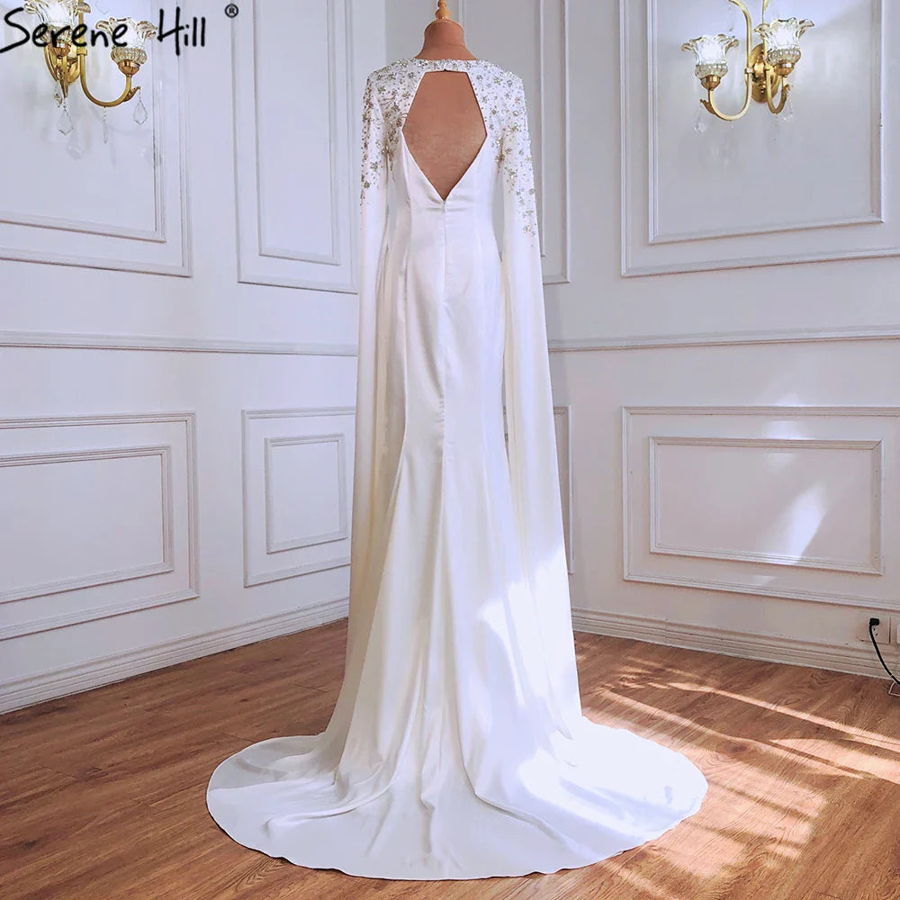 Vestido de noche blanco de sirena con mangas estilo capa, vestidos de noche 2025 para mujer, fiesta LA70934 