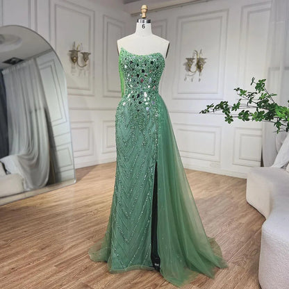 Vestido de noche verde sirena con tirantes finos, abertura alta, cuentas y lentejuelas, para mujer, 2025, fiesta, LA72212 