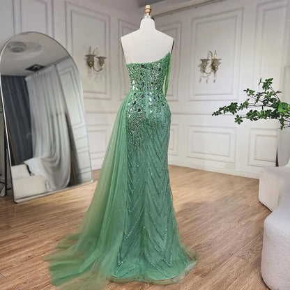 Vestido de noche verde sirena con tirantes finos, abertura alta, cuentas y lentejuelas, para mujer, 2025, fiesta, LA72212 