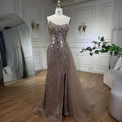 Vestido de noche verde sirena con tirantes finos, abertura alta, cuentas y lentejuelas, para mujer, 2025, fiesta, LA72212 
