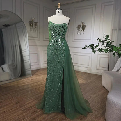 Vestido de noche verde sirena con tirantes finos, abertura alta, cuentas y lentejuelas, para mujer, 2025, fiesta, LA72212 