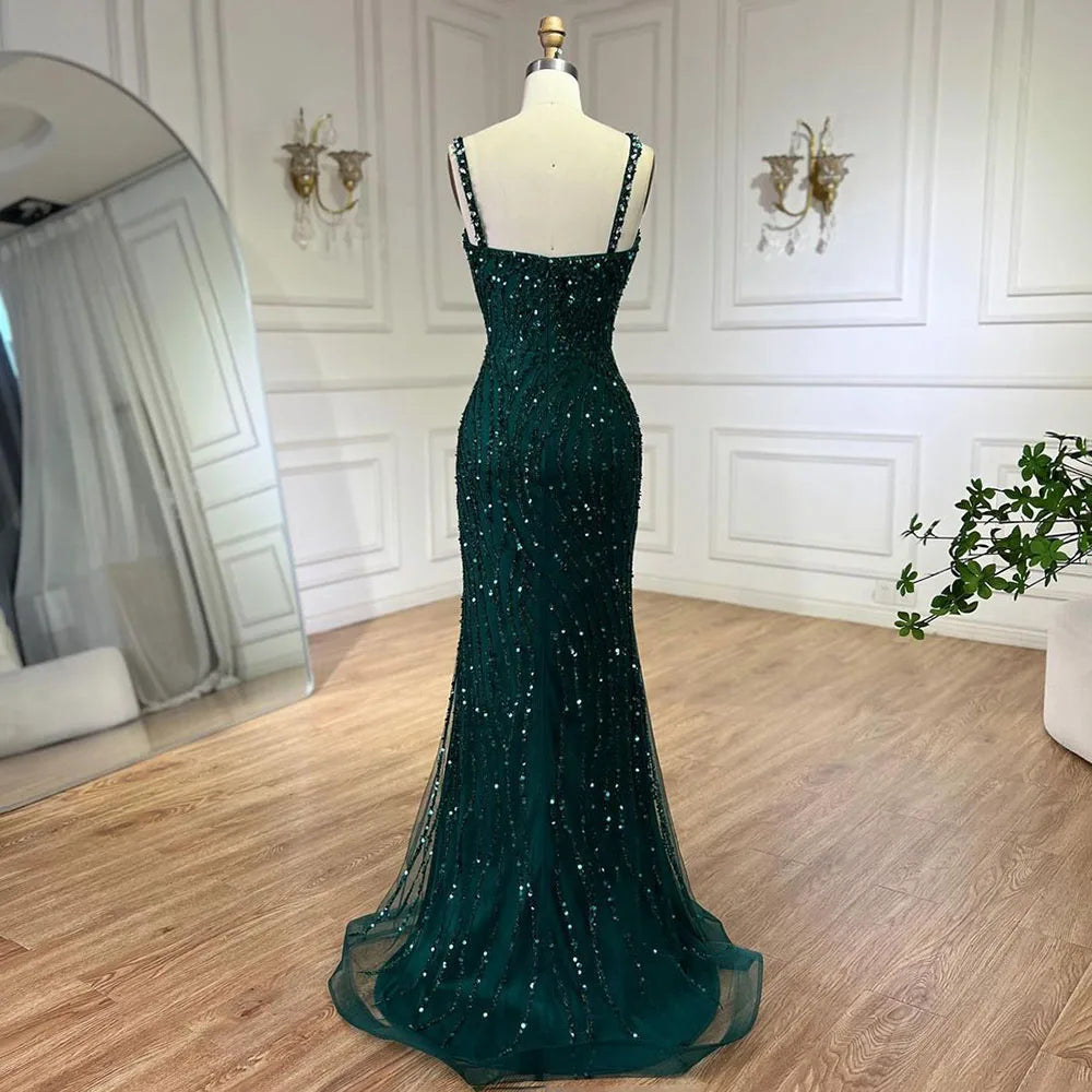 Vestido de noche elegante de sirena con un solo hombro, con cuentas y rojo de lujo para mujer, para fiesta de boda 2025 LA72340 