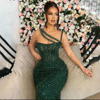 Vestido de noche elegante de sirena con un solo hombro, con cuentas y rojo de lujo para mujer, para fiesta de boda 2025 LA72340 