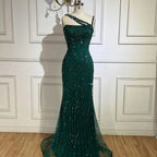 Vestido de noche elegante de sirena con un solo hombro, con cuentas y rojo de lujo para mujer, para fiesta de boda 2025 LA72340 