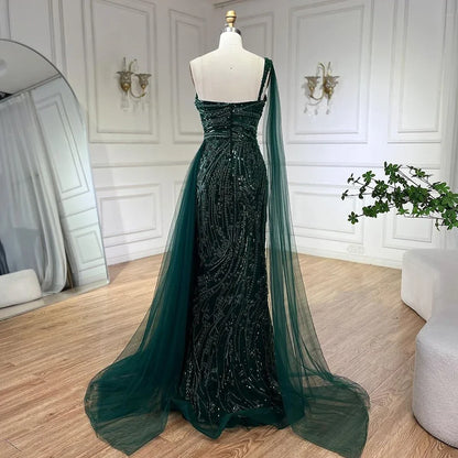 Vestido de noche verde sirena de un solo hombro con capa, para mujer, para boda, fiesta, graduación, LA72472 