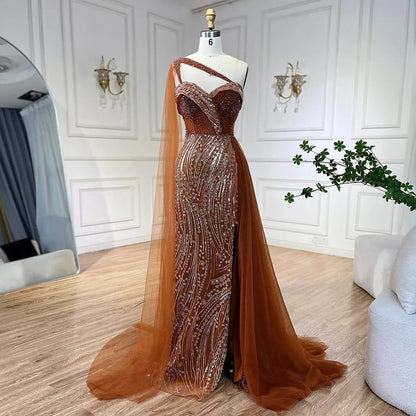 Vestido de noche verde sirena de un solo hombro con capa, largo formal para mujer, para fiesta de boda, LA72472 