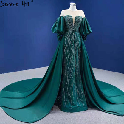 Vestido de noche verde estilo sirena con sobrefalda, elegante, de lujo, con cuentas, para mujer, fiesta, HM67428, 2025 