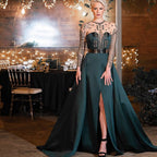 Vestidos de noche de satén verde, corte A, con cuentas, sexys, para mujer, para boda, fiesta, LA71067 