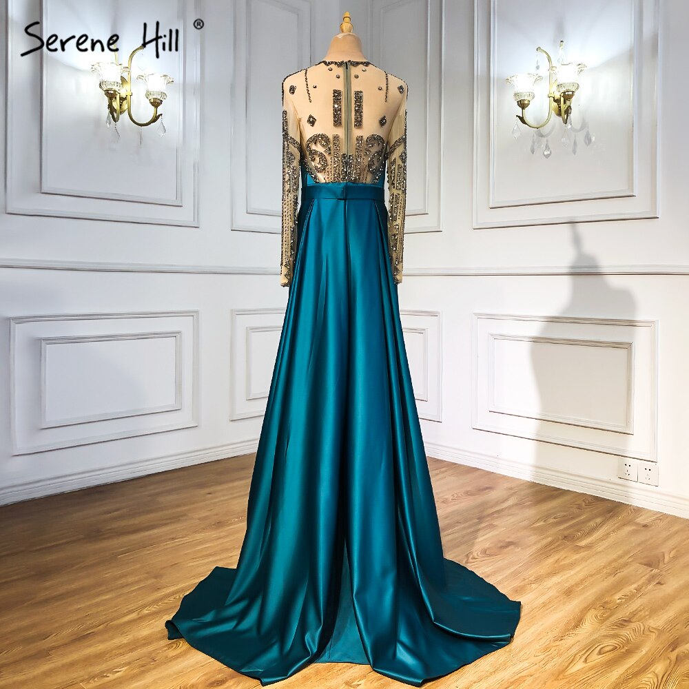 Vestidos de noche de satén verde, corte A, con cuentas, sexys, para mujer, para boda, fiesta, LA71067 